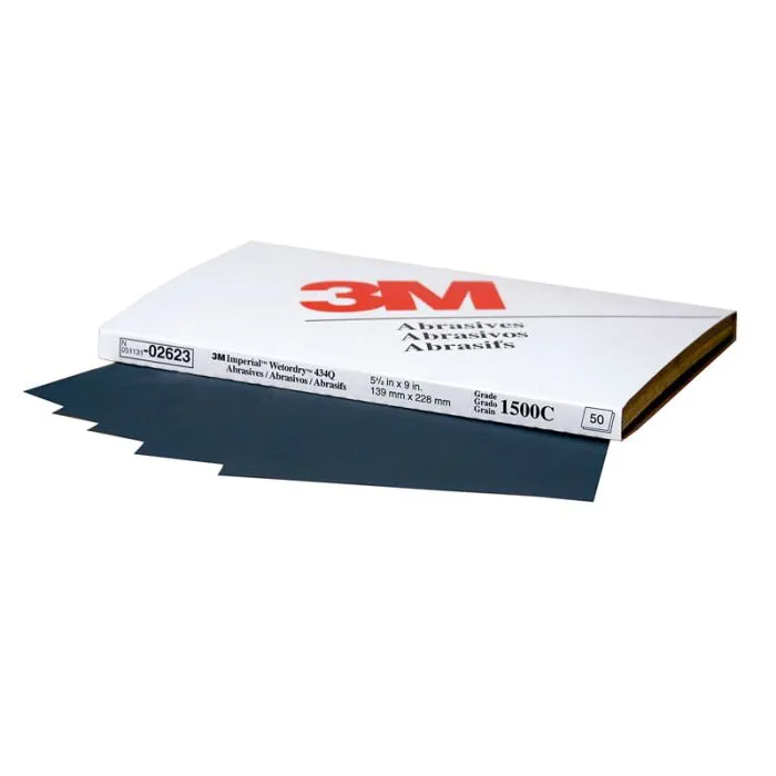 3M™ Wetordry™ Abrasive Sheet, 02623, 1500, heavy duty, 5 1/2 in x 9 in, 50 sheets per carton, 5 cartons per case