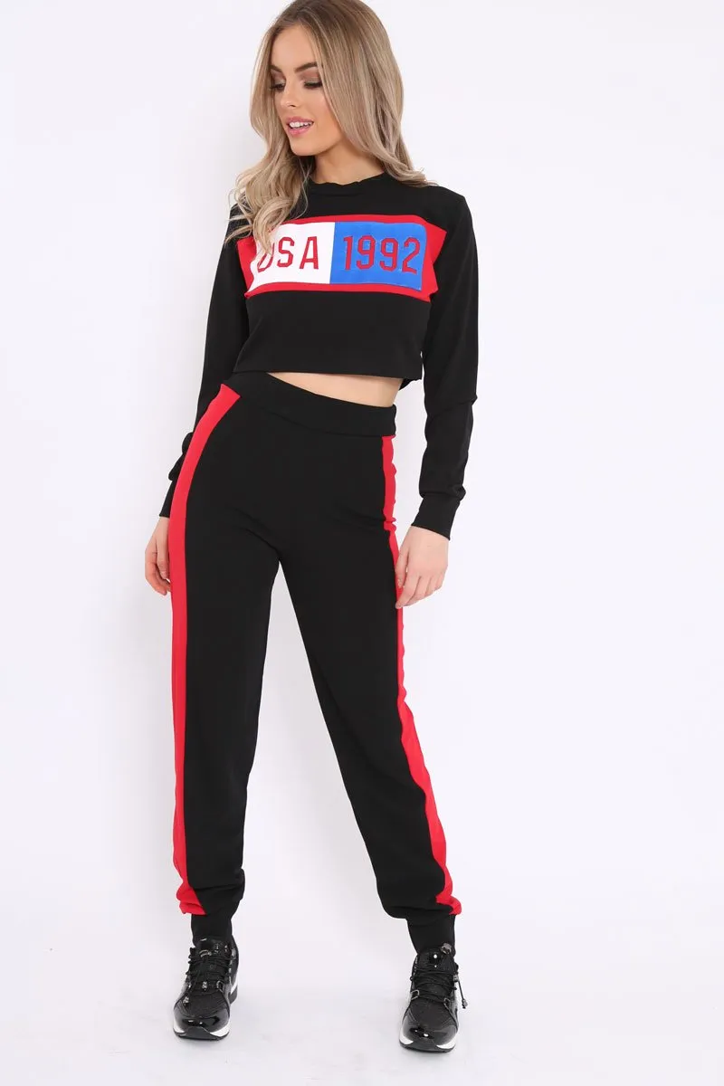 Black And Red USA Side Stripe Tracksuit - Simmy