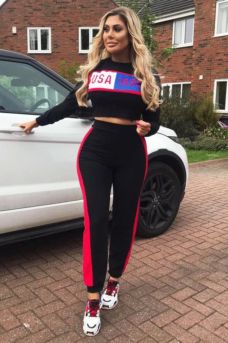 Black And Red USA Side Stripe Tracksuit - Simmy