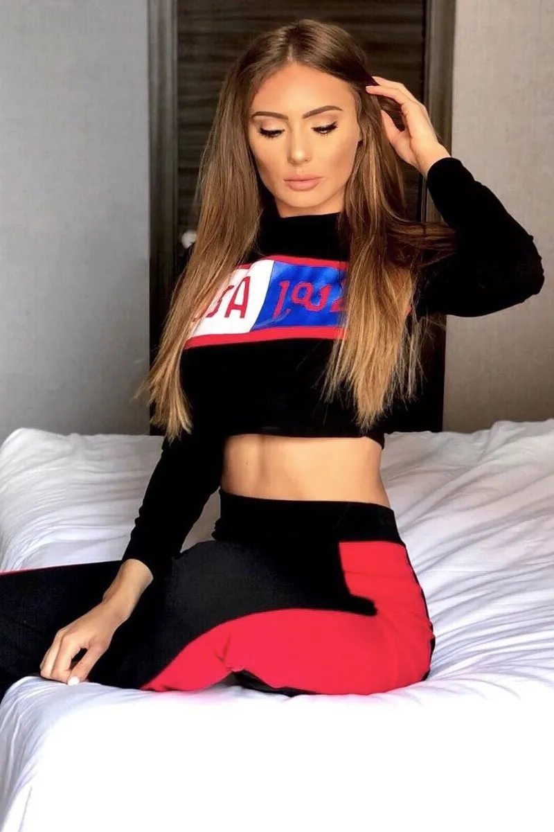 Black And Red USA Side Stripe Tracksuit - Simmy