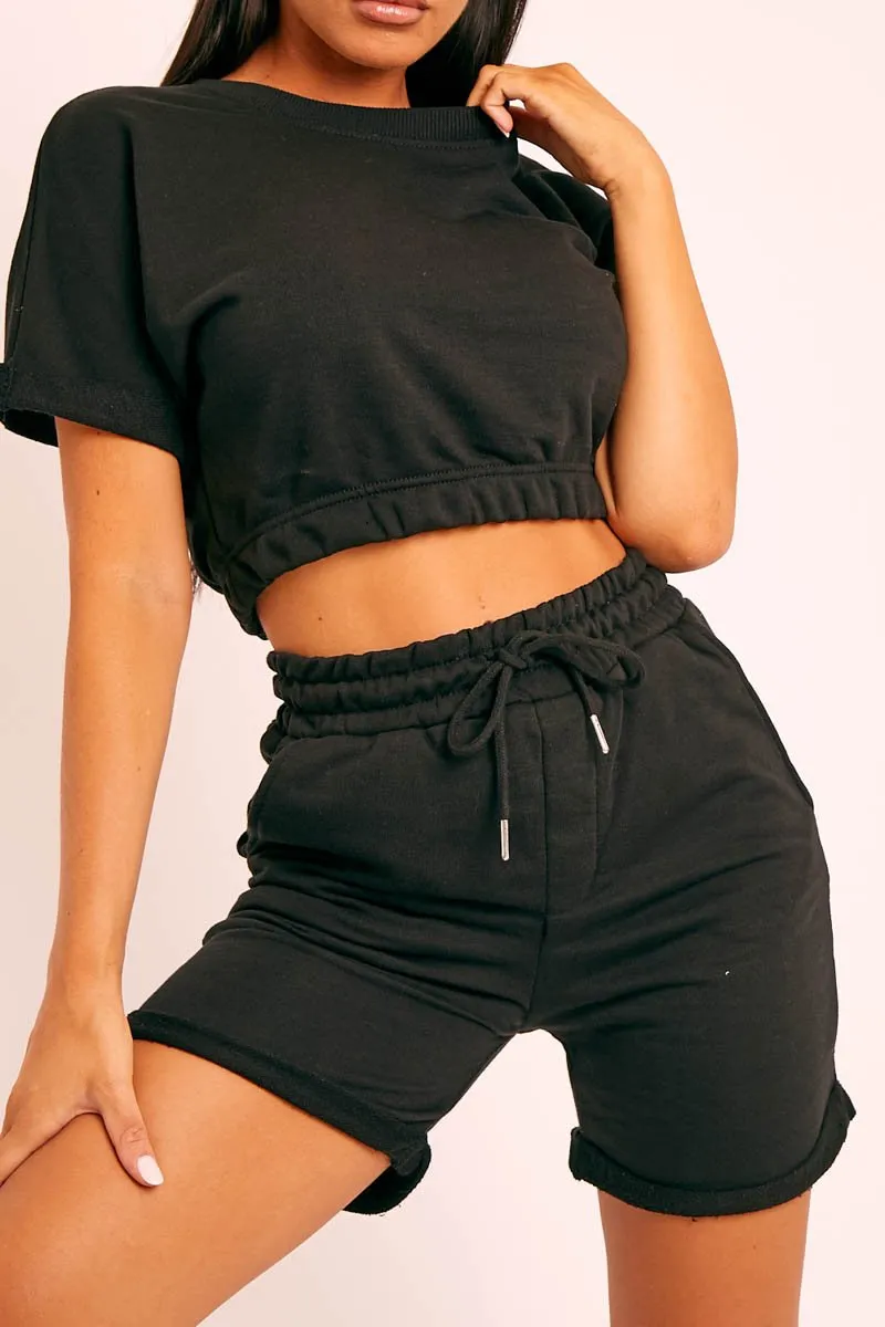 Black Sweat Top Shorts Loungewear Co-ord - Indee