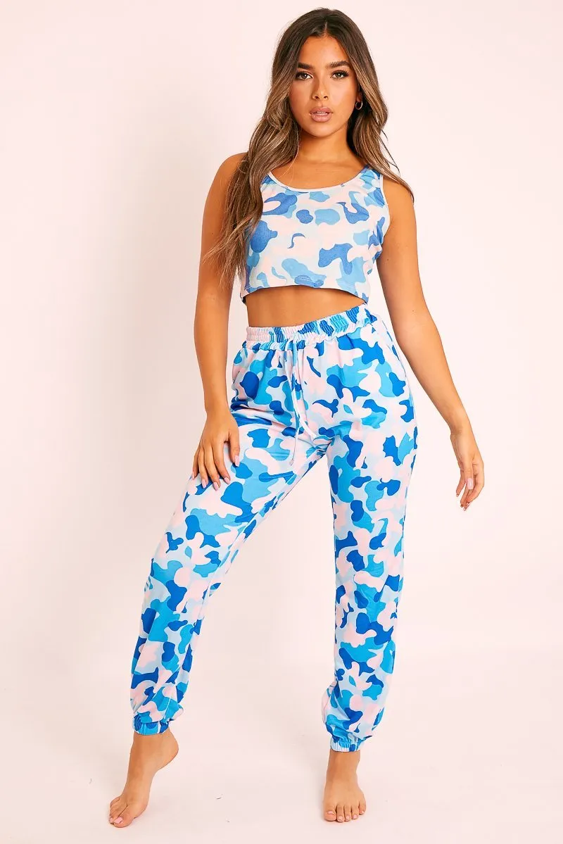 Blue Camo Crop Top Joggers Co-ord - Charna