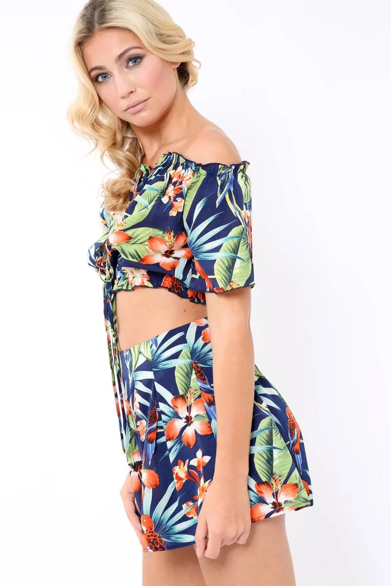 Blue Tropical Print Shorts - Florence