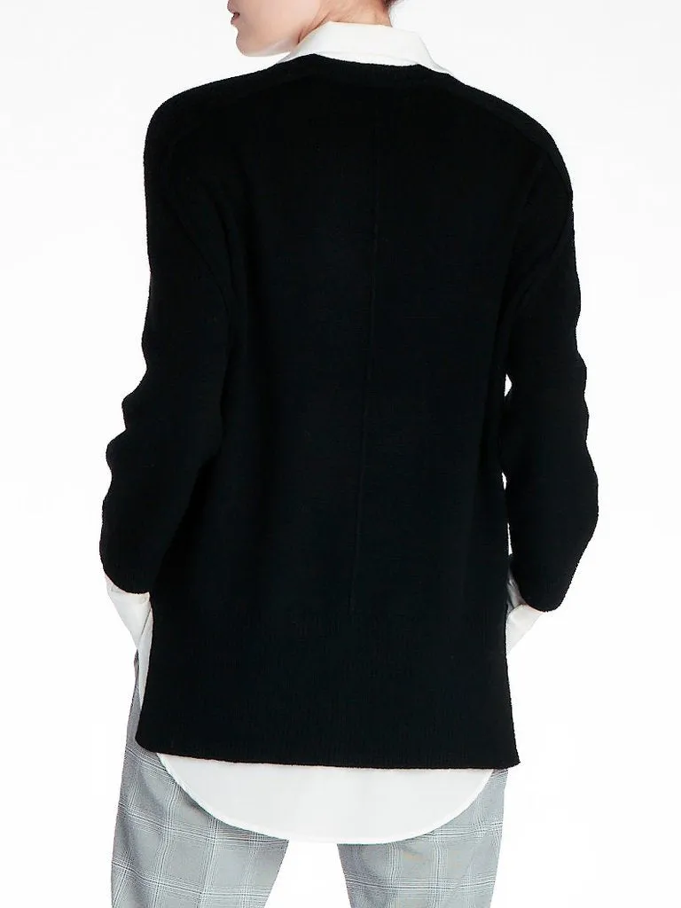 BROCHU WALKER - V Neck Layered Pullover in Black Onyx with white underlayer