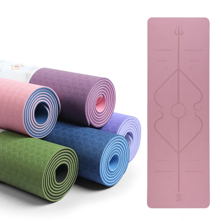 BSJ002 TPE Double Layer Two-Color Yoga Mat Fitness Mat with Body Line, Specification: 183 x 61 x 0.6cm(Lake Blue)