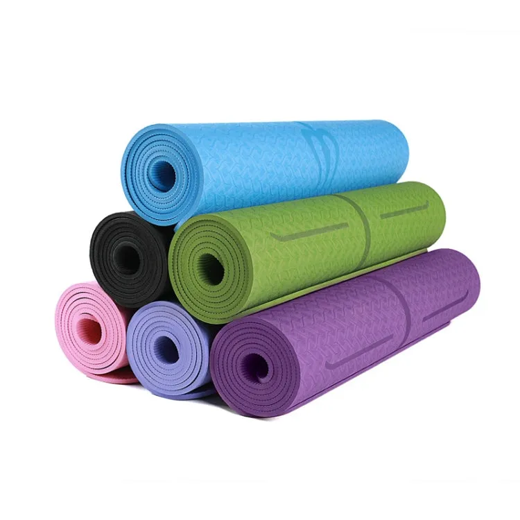 BSJ002 TPE Double Layer Two-Color Yoga Mat Fitness Mat with Body Line, Specification: 183 x 61 x 0.6cm(Lake Blue)