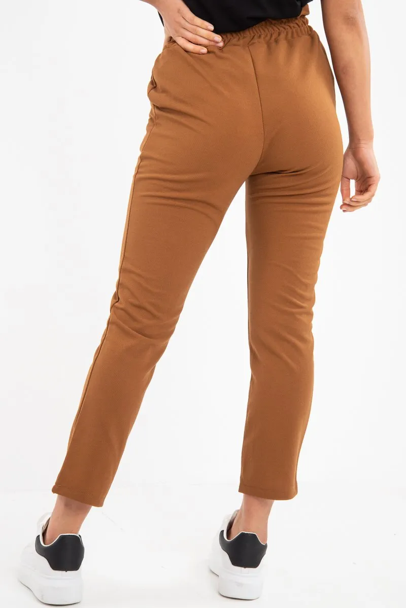 Camel Drawstring Seam Front Tailored Joggers - Lissie