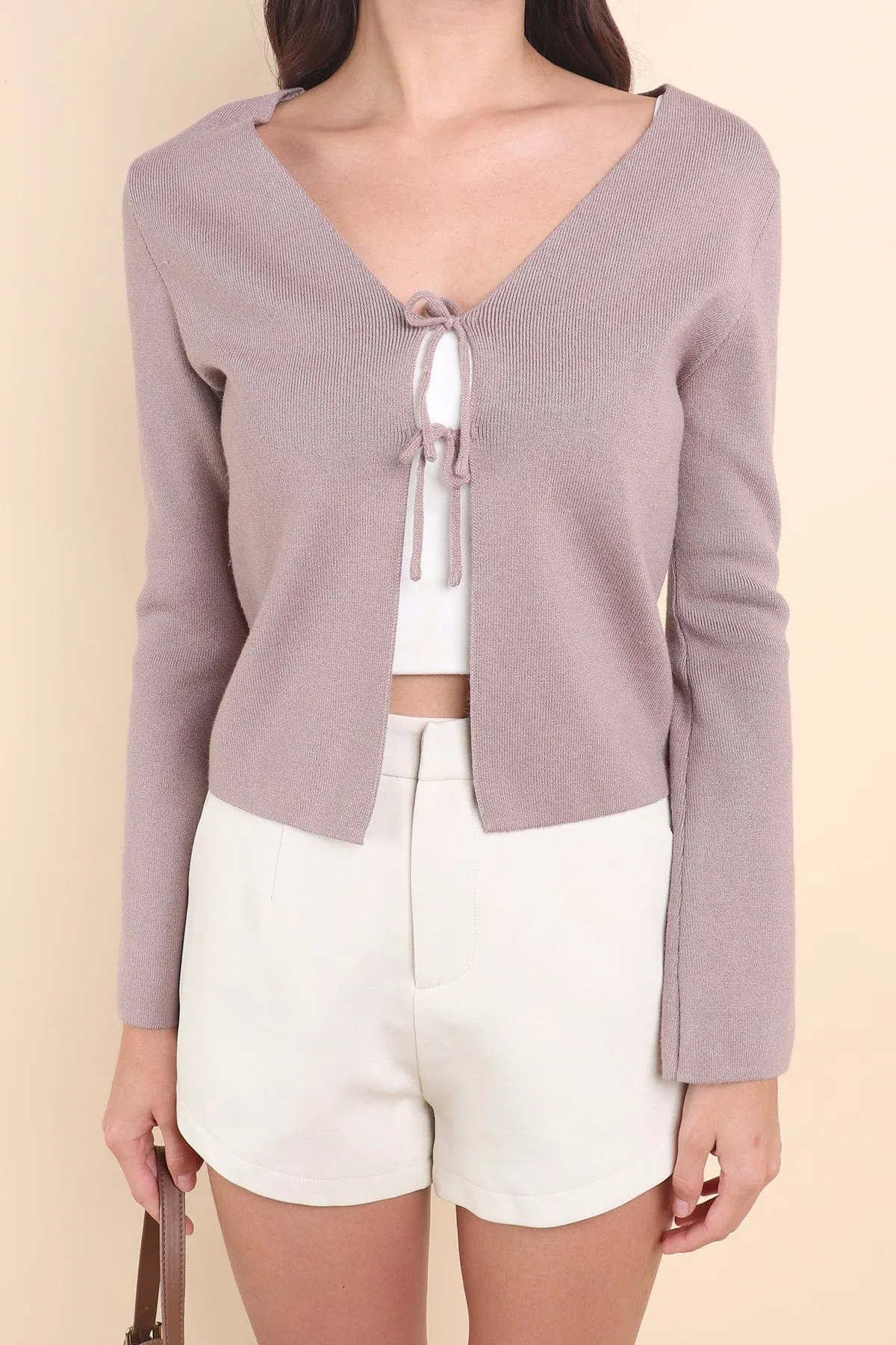 CHELLA TIE-KNOT CARDIGAN IN MOCHA