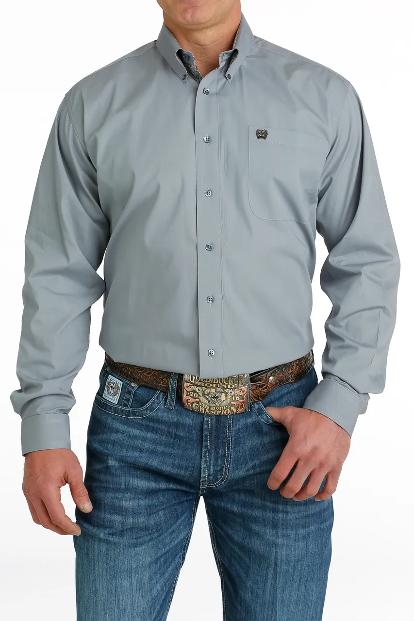 Cinch Men's Solid Grey Button Down Shirt