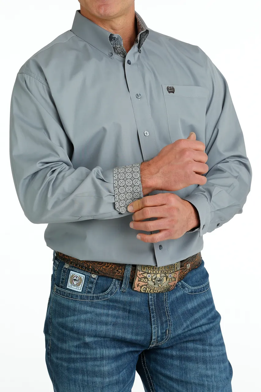 Cinch Men's Solid Grey Button Down Shirt