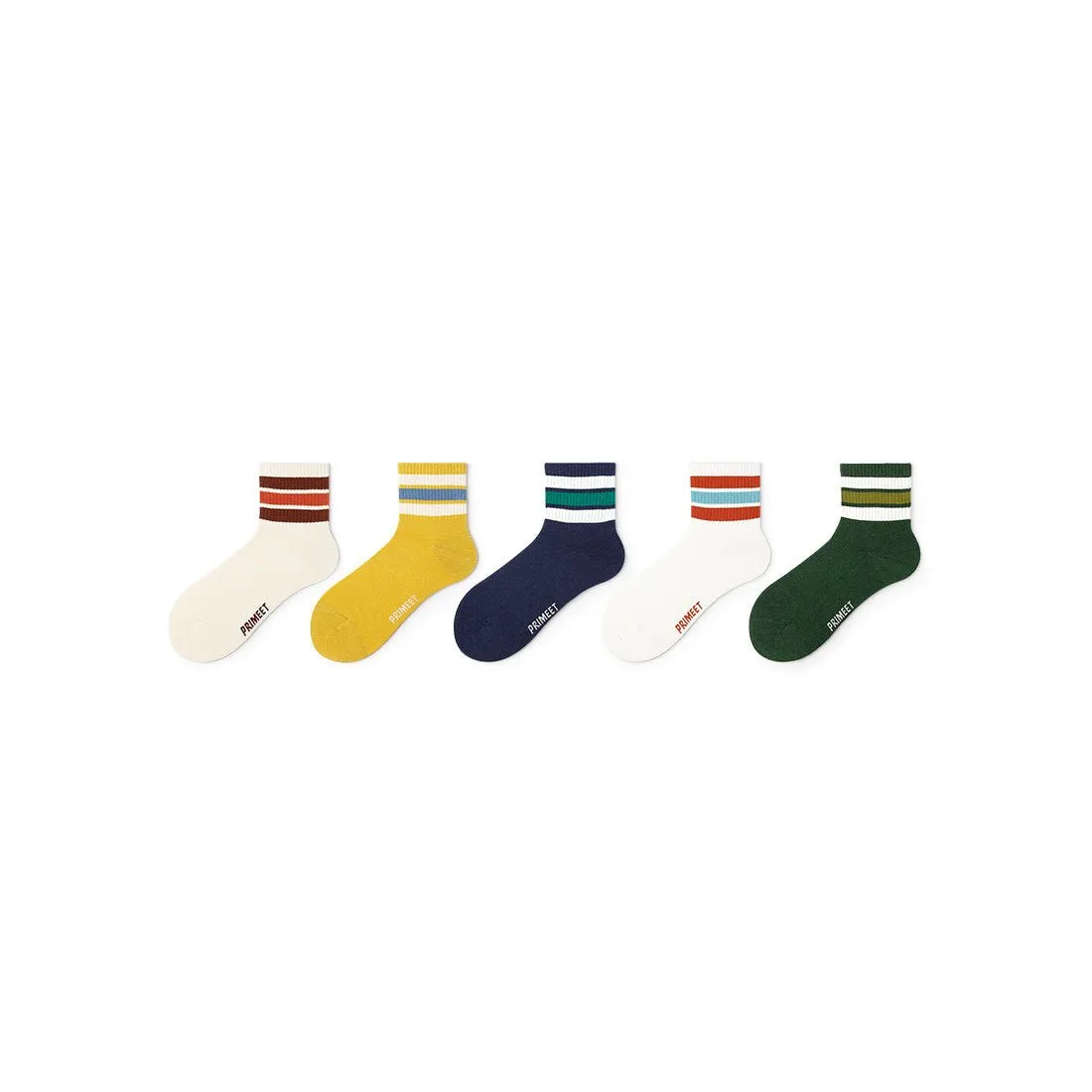 Color Pop Three Stripes All-season Women 5pcs Crew Socks Set