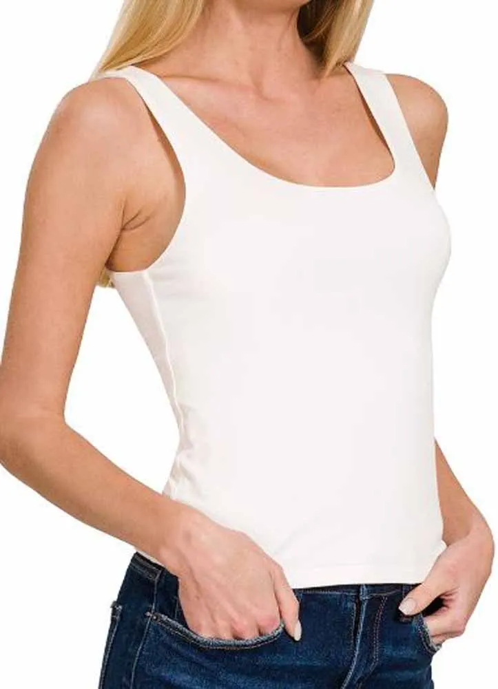 Double Layer Round Neck Tank Top in Off White by Zenana