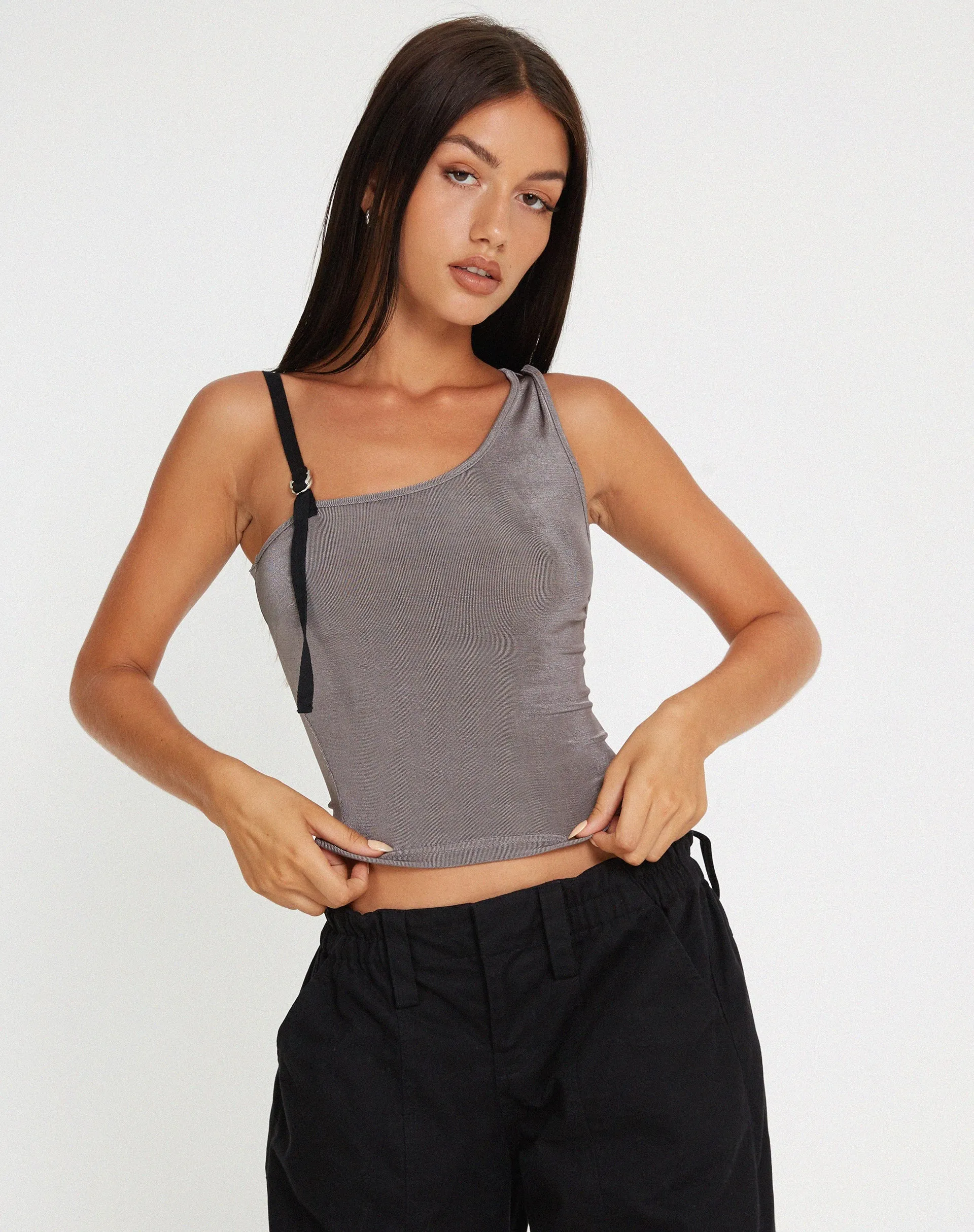 Eltica One Shoulder Crop Top in Grey