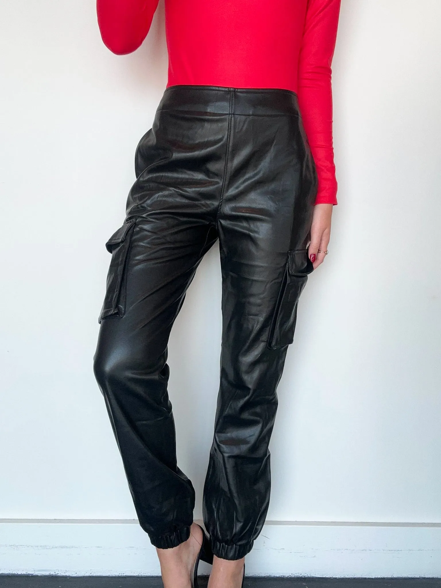 Faux Leather Cargo Joggers