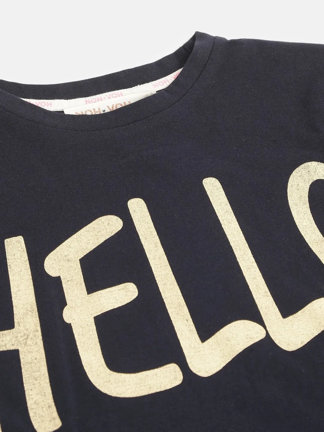 Girls Navy Hello Print Full Sleeve T-Shirts