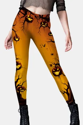 Halloween Elastic Waistband Leggings in Orange