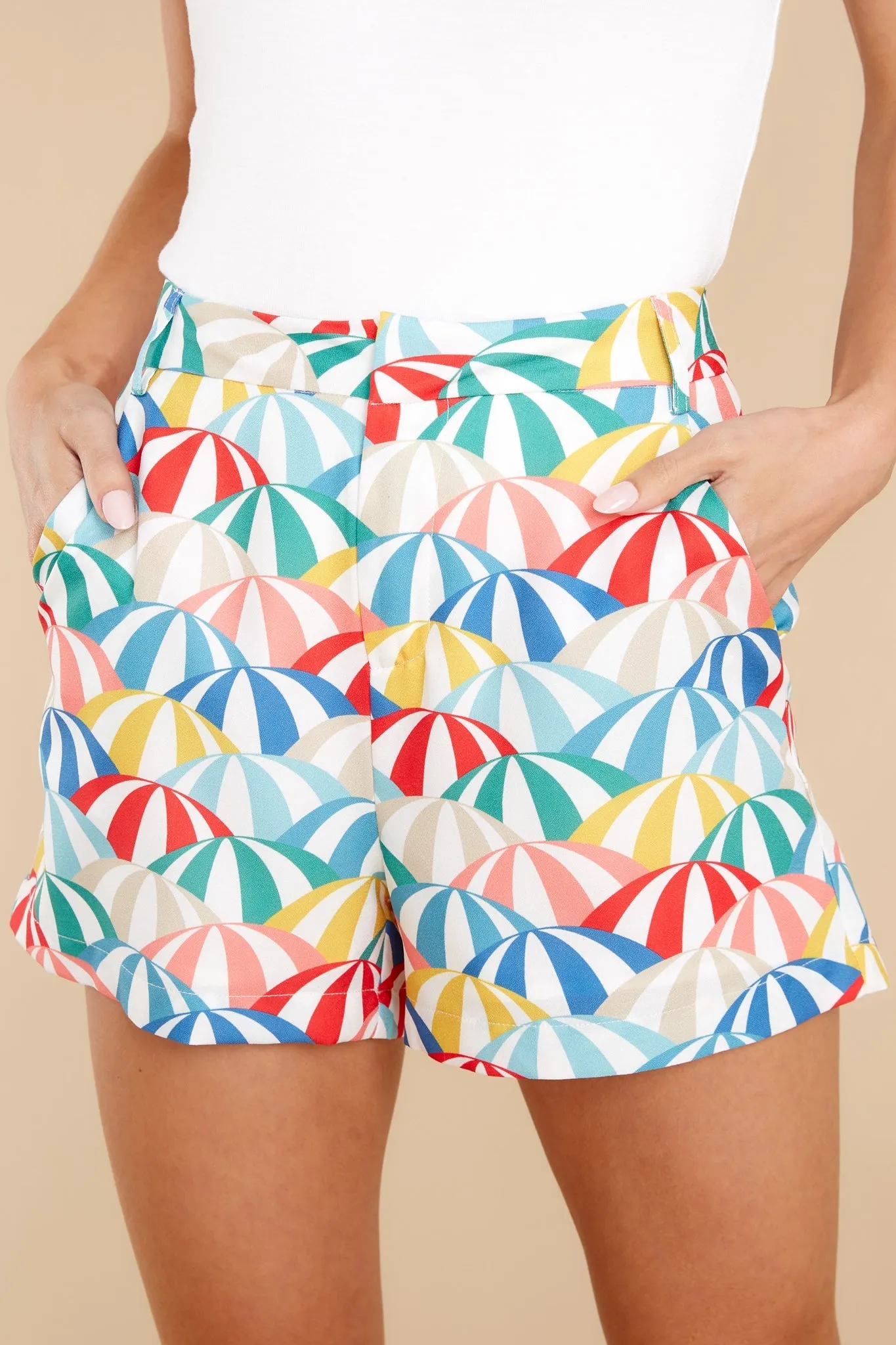 Keep This Groove White Parasol Print High Waist Shorts