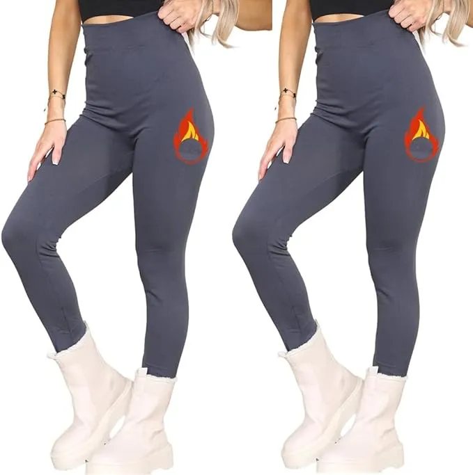 KHIM Pack of 1 & 2 Ladies Thermal Fleece Lined Leggings Warm Comfortable Ankle Length 8-14 UK