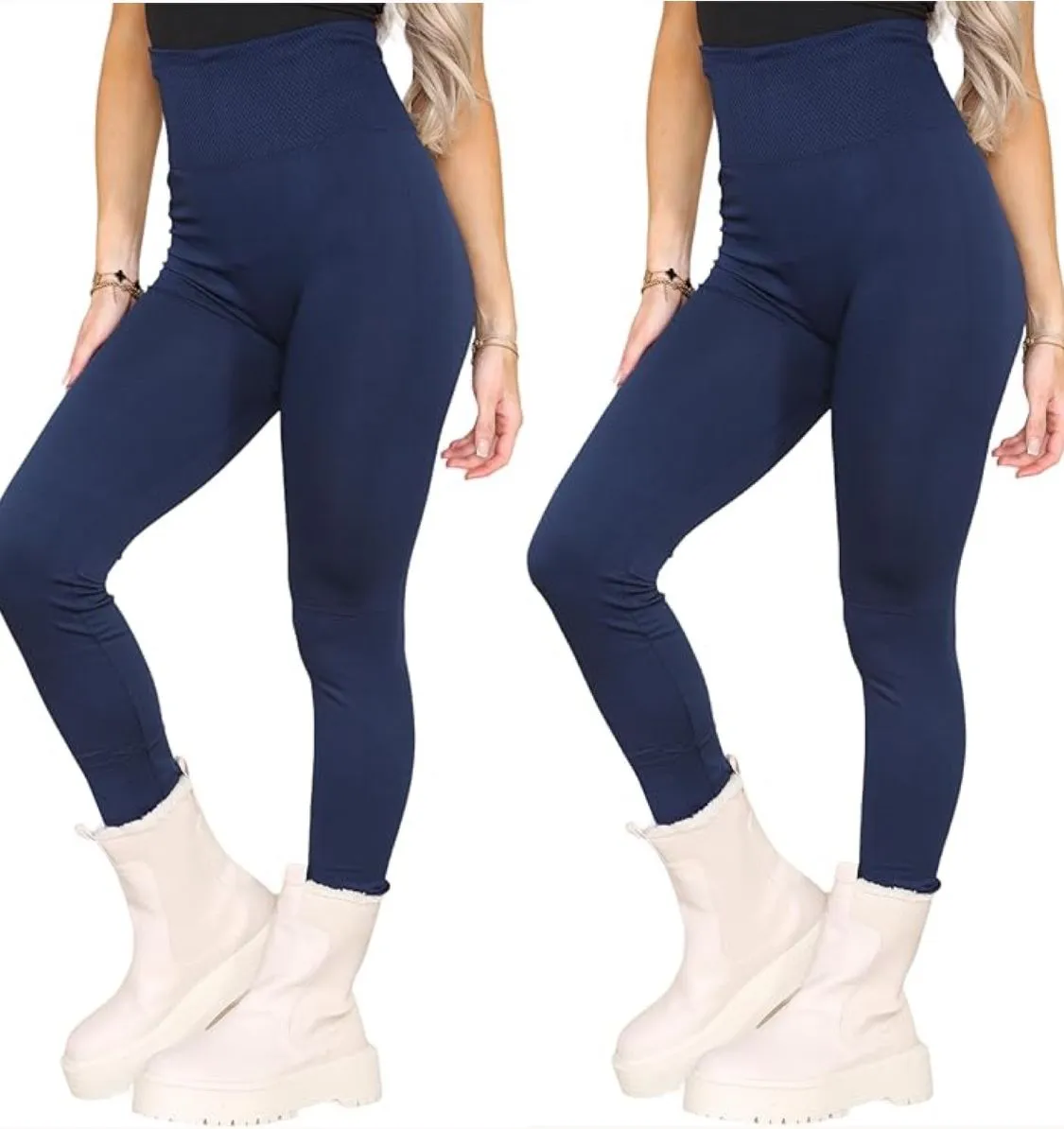 KHIM Pack of 1 & 2 Ladies Thermal Fleece Lined Leggings Warm Comfortable Ankle Length 8-14 UK