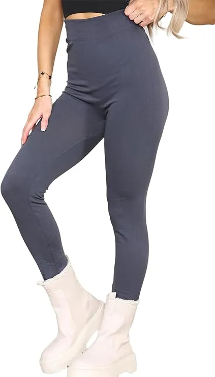 KHIM Pack of 1 & 2 Ladies Thermal Fleece Lined Leggings Warm Comfortable Ankle Length 8-14 UK