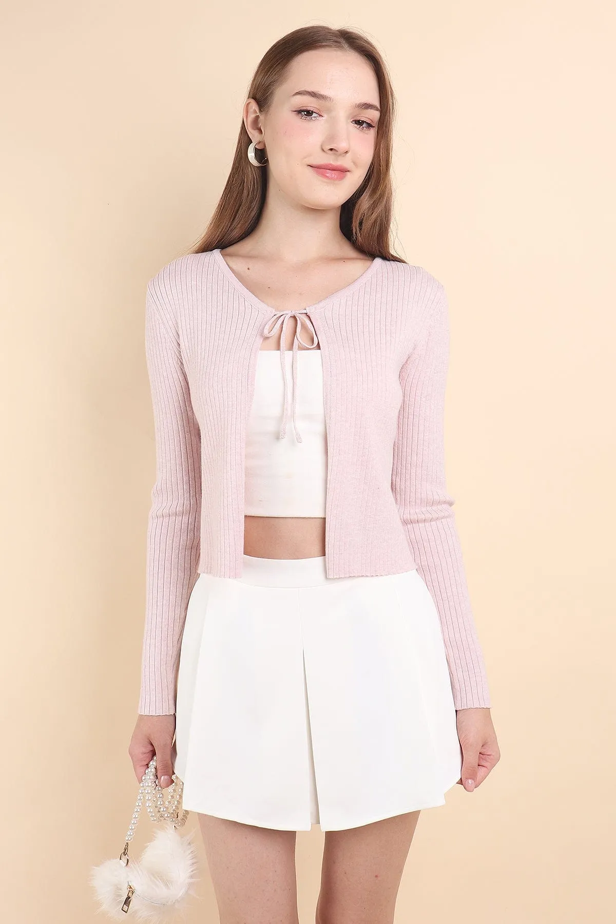 LIORA TIE-KNOT CARDIGAN IN PINK