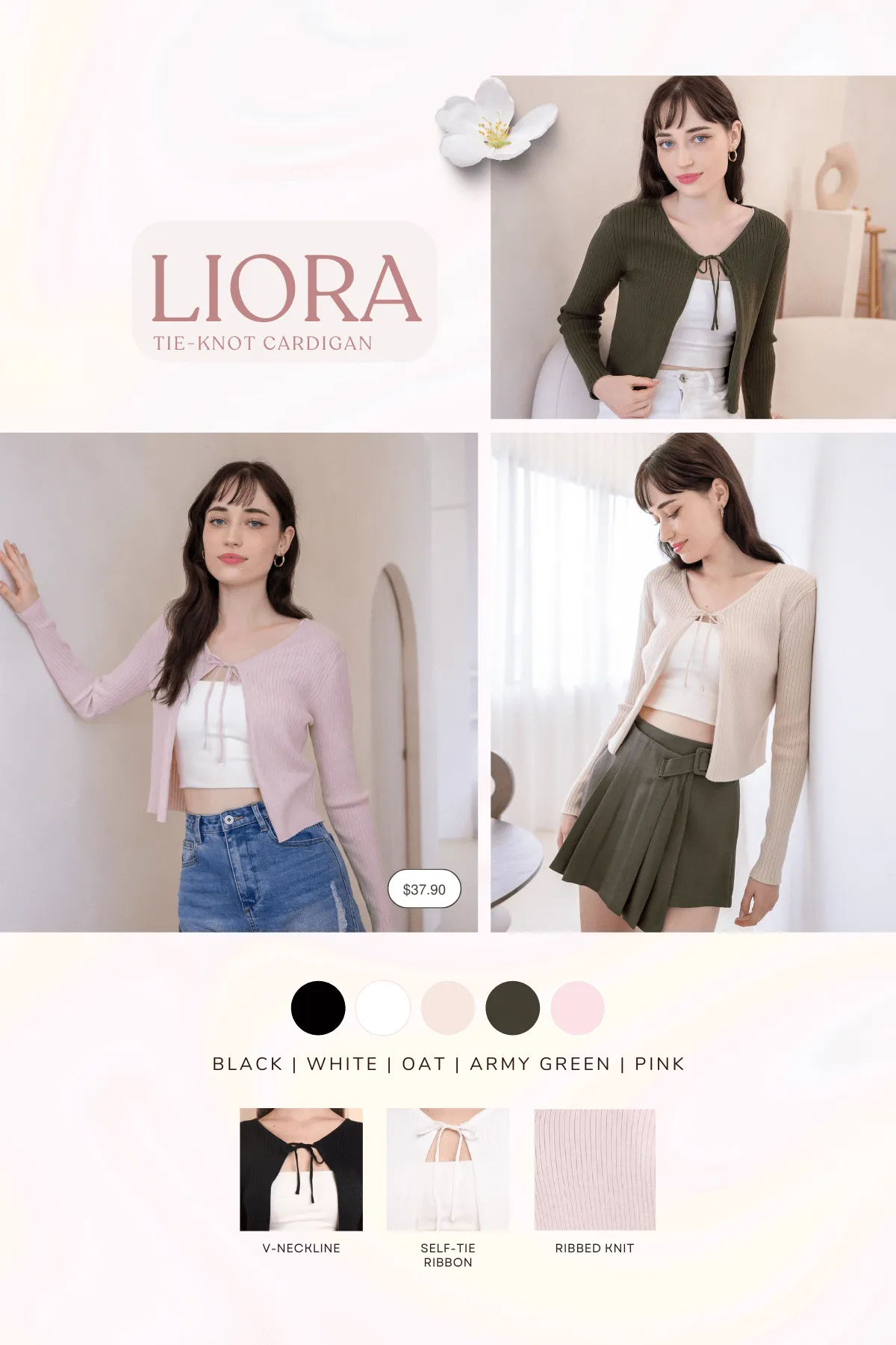 LIORA TIE-KNOT CARDIGAN IN PINK