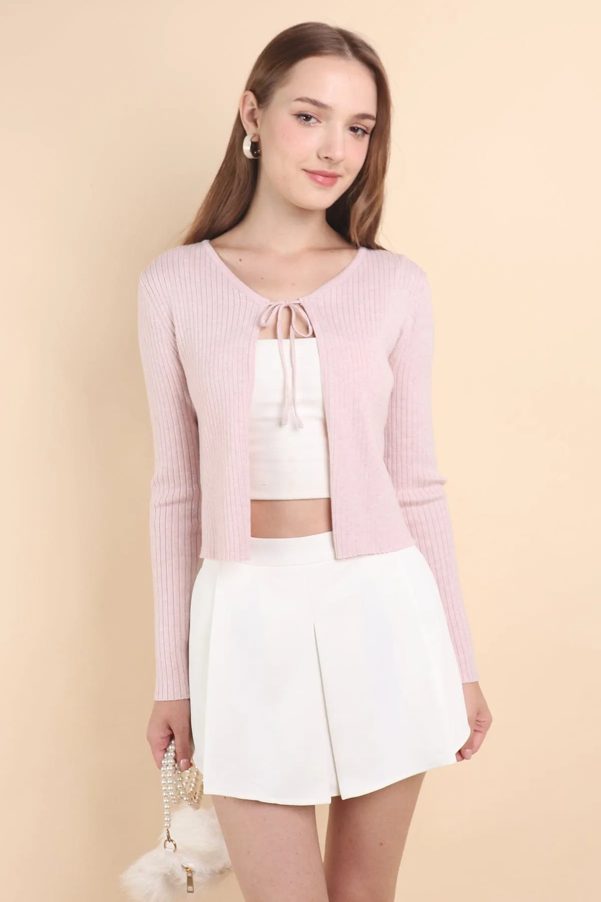 LIORA TIE-KNOT CARDIGAN IN PINK