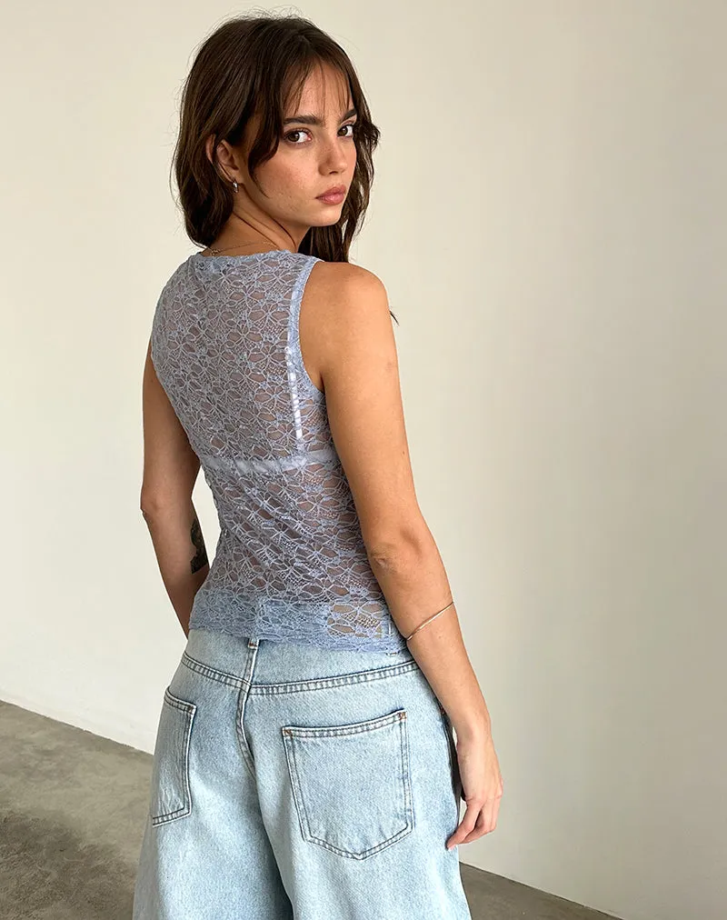 Malachi Vest Top in Light Blue Lace