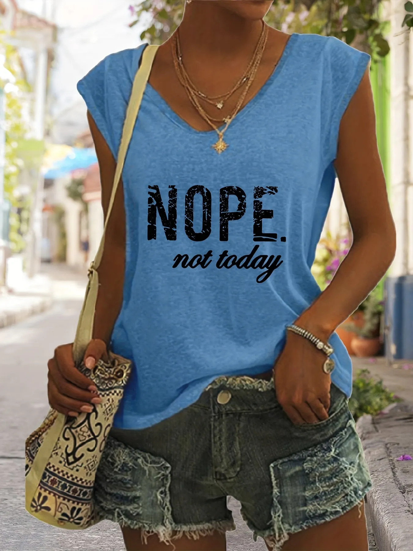 Nope Print Tank VNeck Casual Top for Spring  Summer