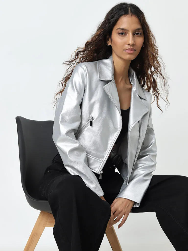 Nuon Silver Faux Leather Jacket