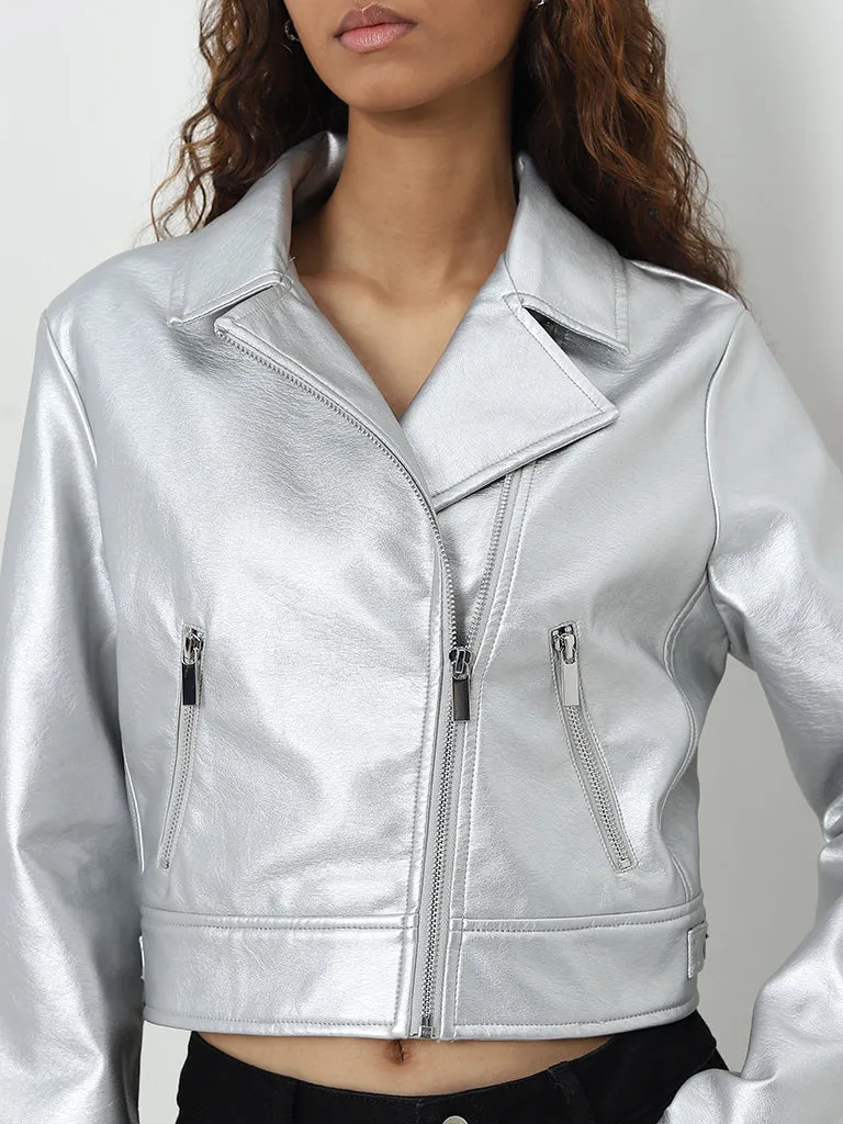 Nuon Silver Faux Leather Jacket