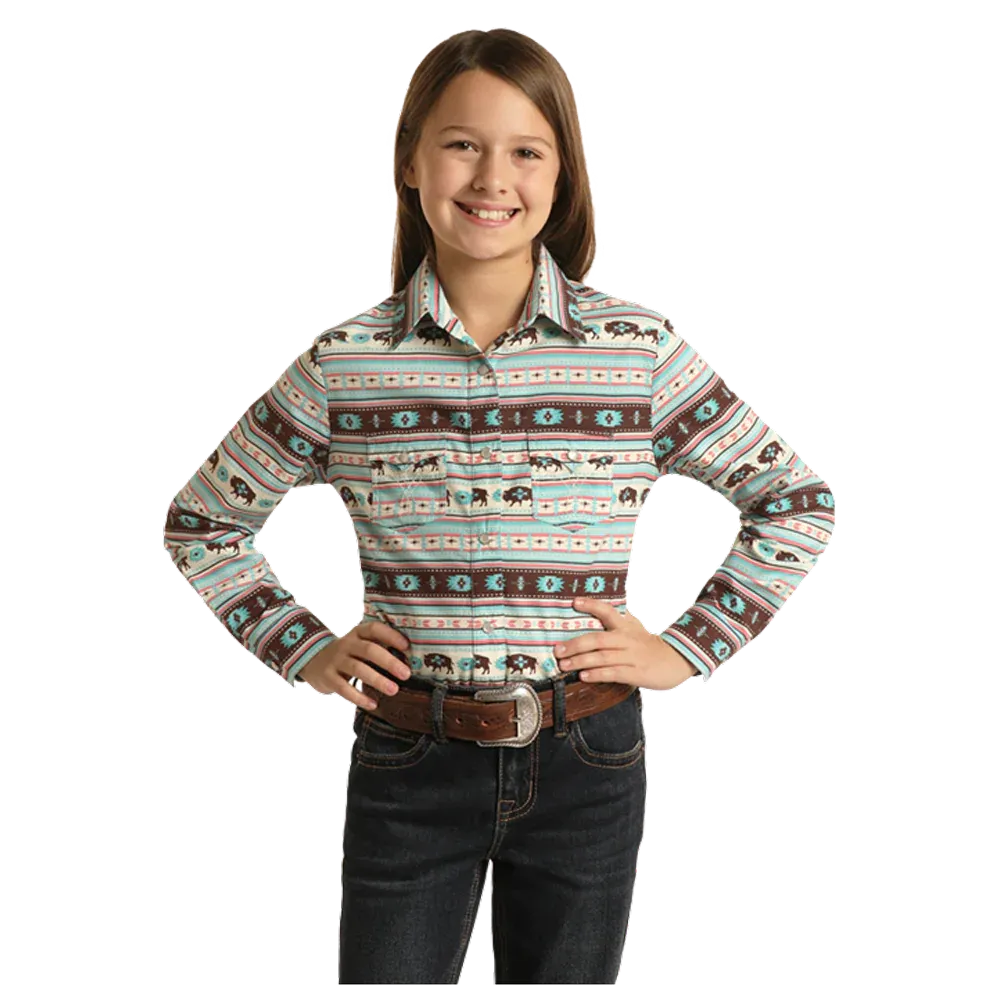 Panhandle Kid's Western Snap Aquamarine Shirt