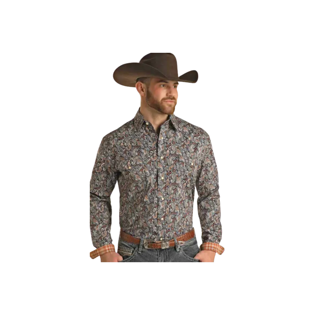 Panhandle Slim Men's Long Sleeve Paisley Snap Navy Shirts