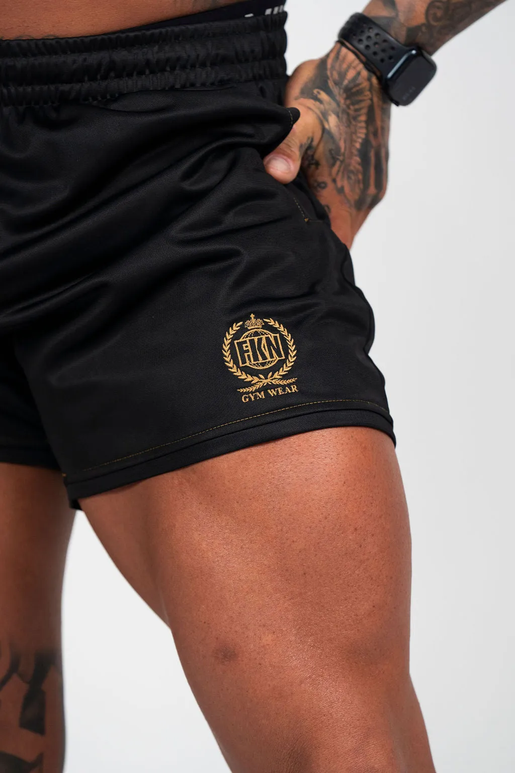 Relentless | Men's Gym Quad Fit Shorts | Black & Gold