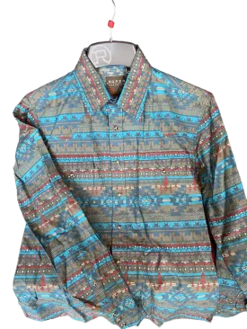 Roper Men's Aztec Print Blue Shirt