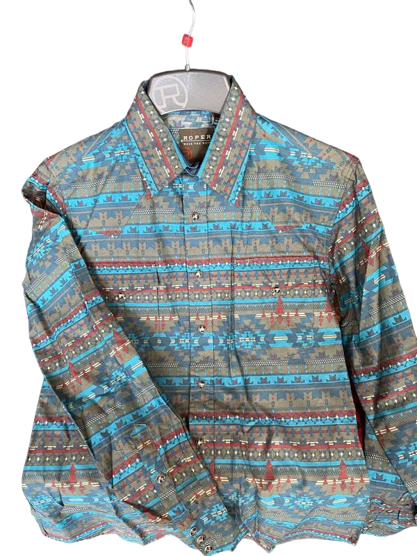 Roper Men's Aztec Print Blue Shirt