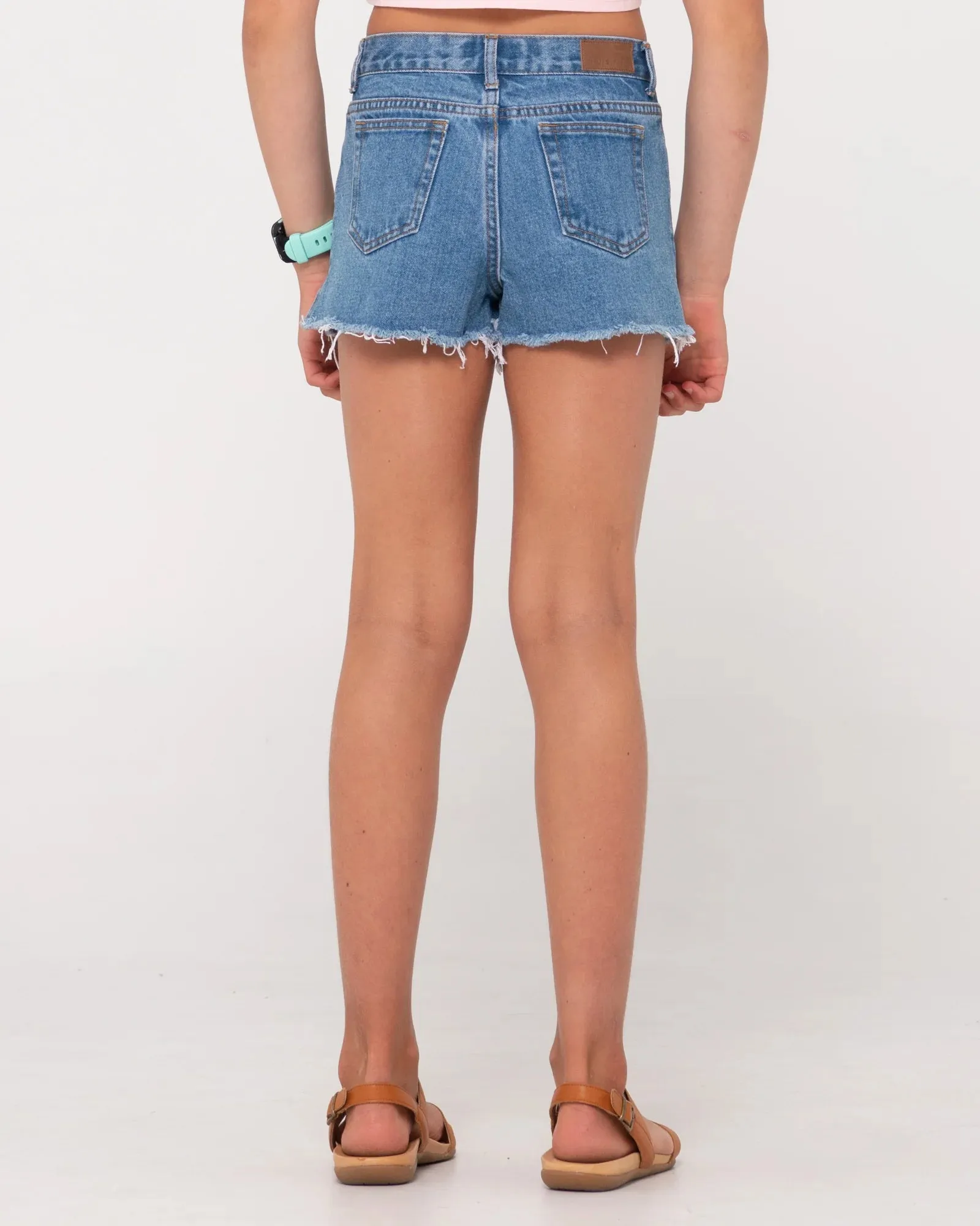 Rusty Penny Kick Flare Denim Short Girls - Sea Blue