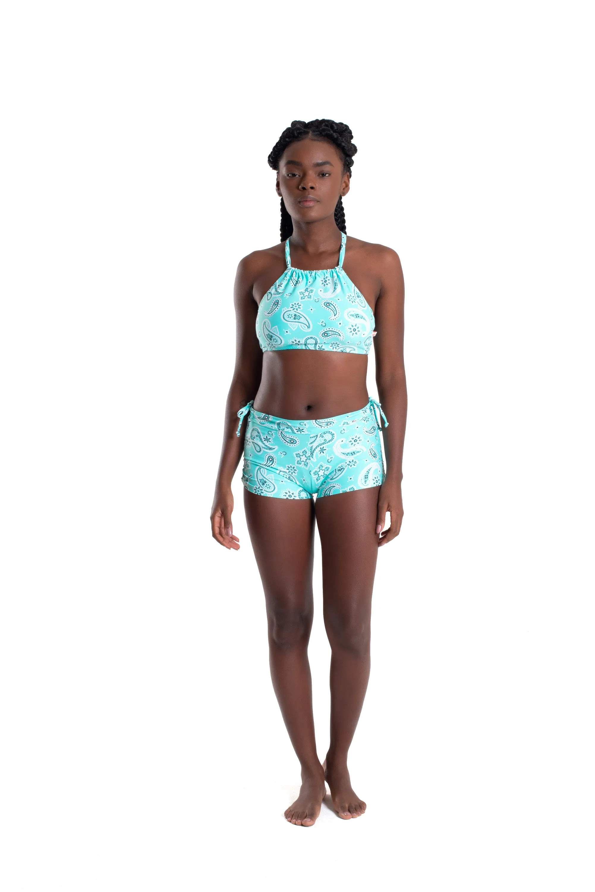 Side String Shorts, Aqua Blue Paisley, Cool Form Light