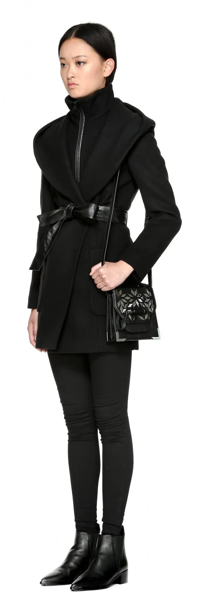 Siri Hooded Coat w/ belt Black