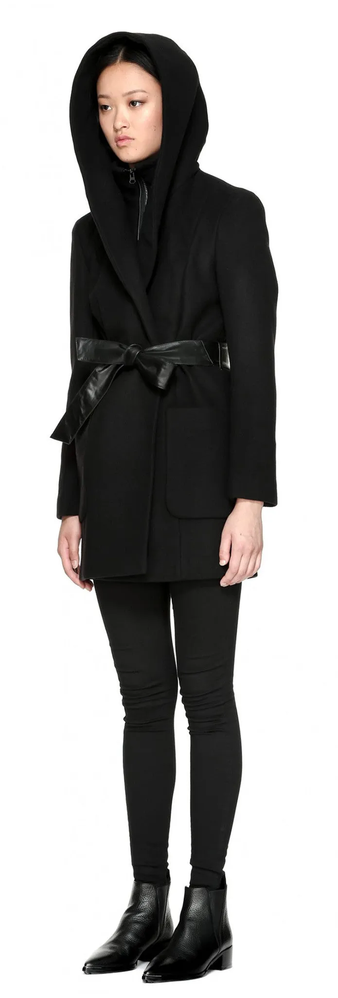 Siri Hooded Coat w/ belt Black