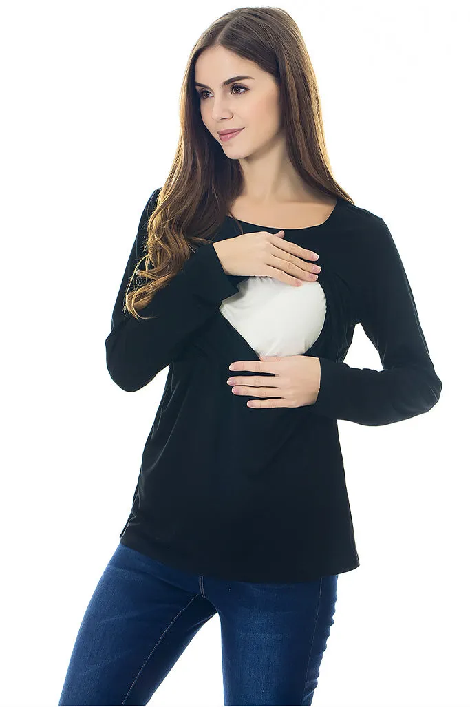 Smallshow Cotton Long Sleeve Maternity Nursing Tops