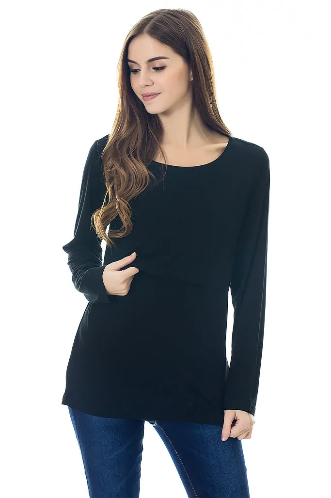 Smallshow Cotton Long Sleeve Maternity Nursing Tops