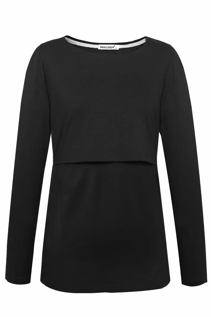 Smallshow Cotton Long Sleeve Maternity Nursing Tops