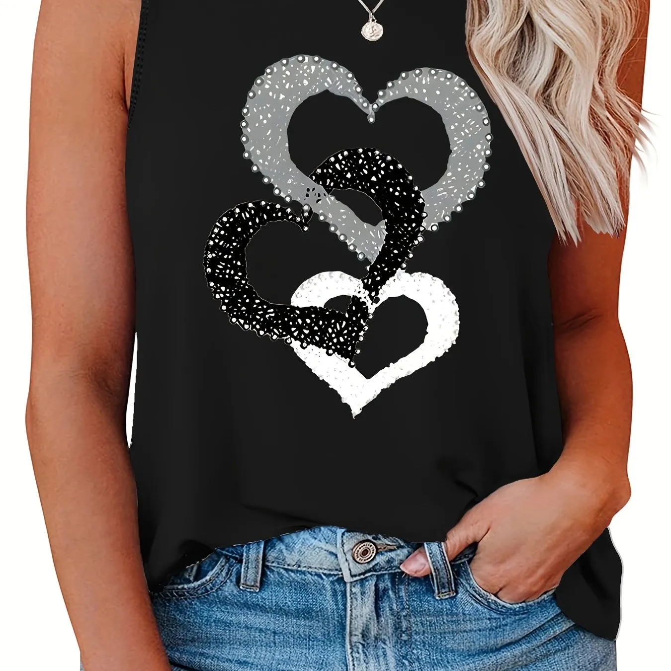 Stylish Heart Print Plus Size Tank Top for Women