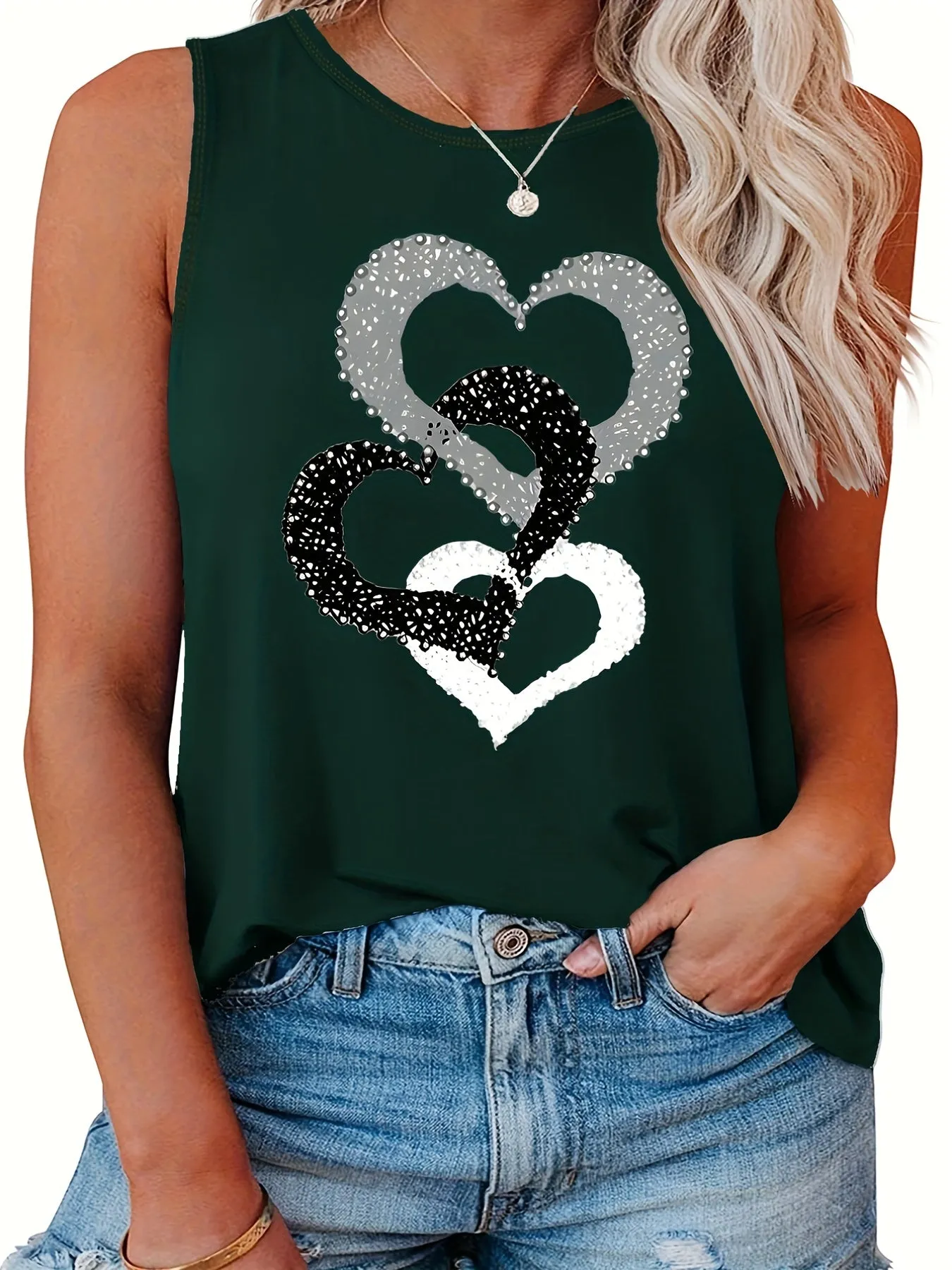 Stylish Heart Print Plus Size Tank Top for Women