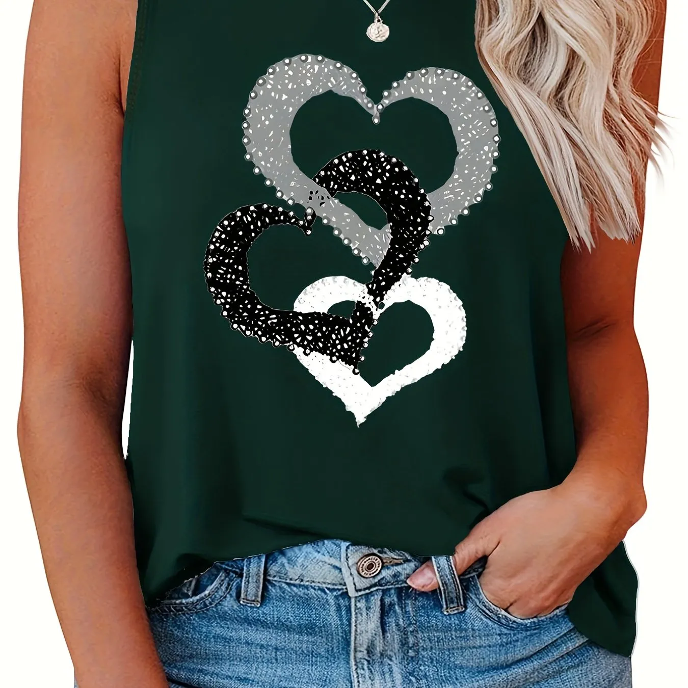 Stylish Heart Print Plus Size Tank Top for Women