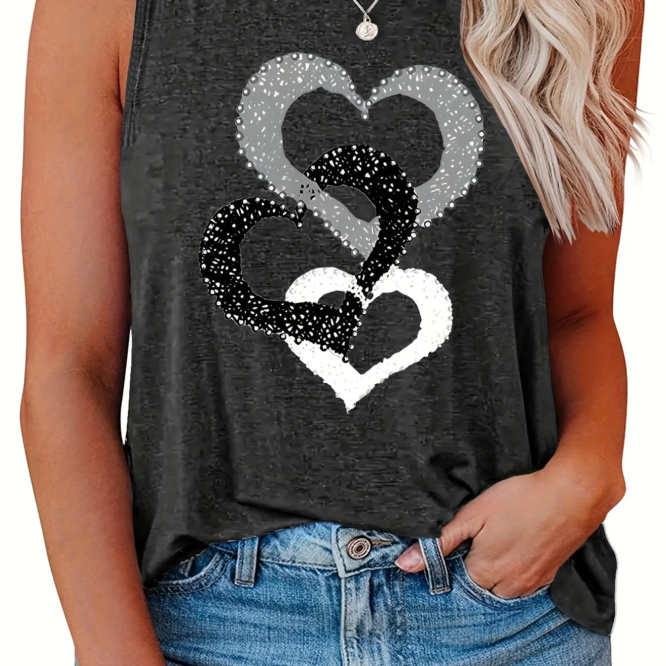 Stylish Heart Print Plus Size Tank Top for Women