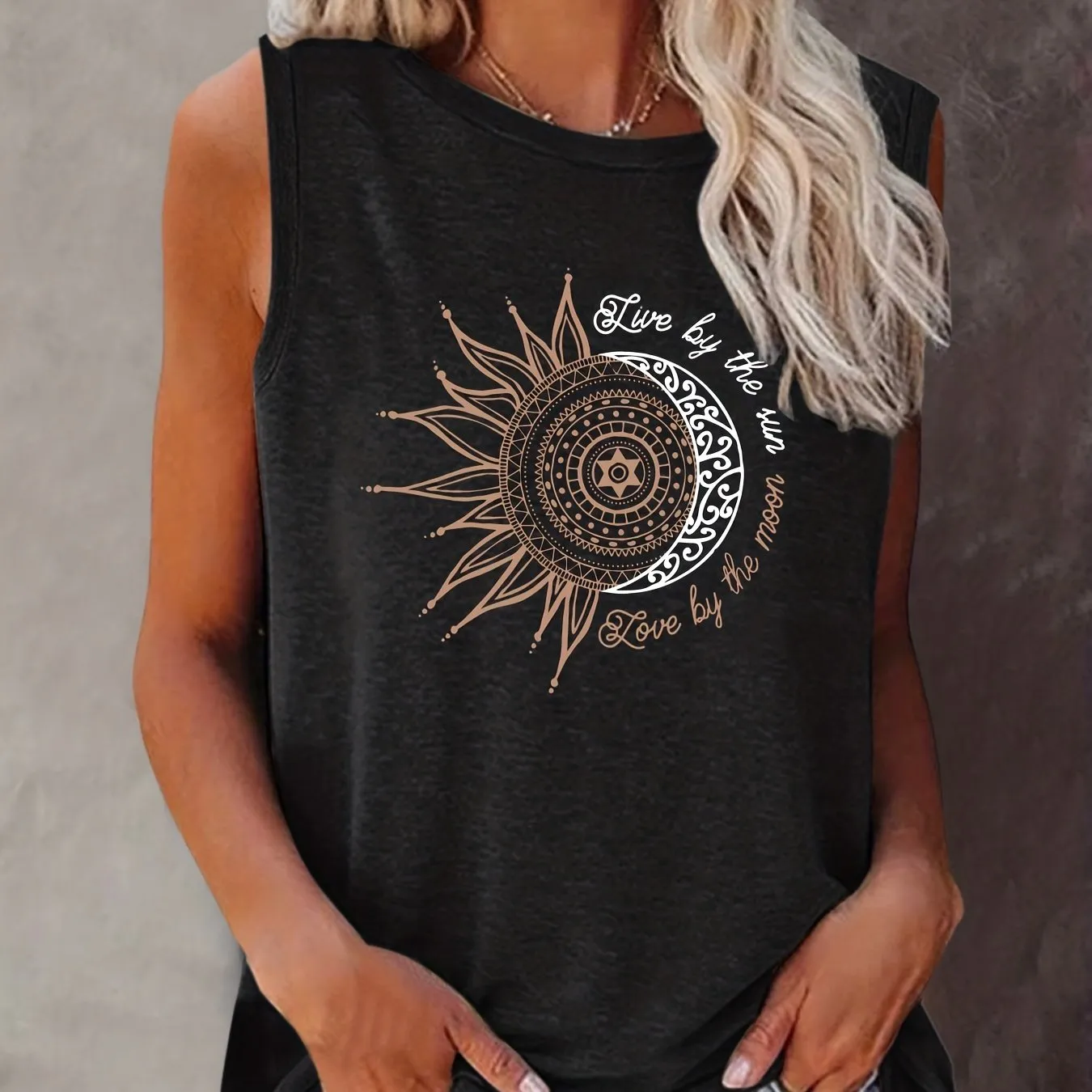 Sun  Moon Graphic Tank for Summer Womens Casual Top