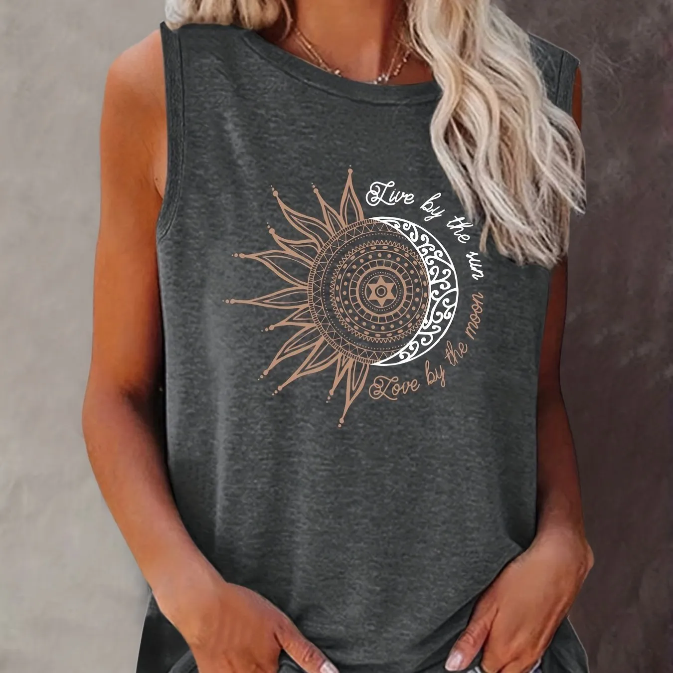 Sun  Moon Graphic Tank for Summer Womens Casual Top