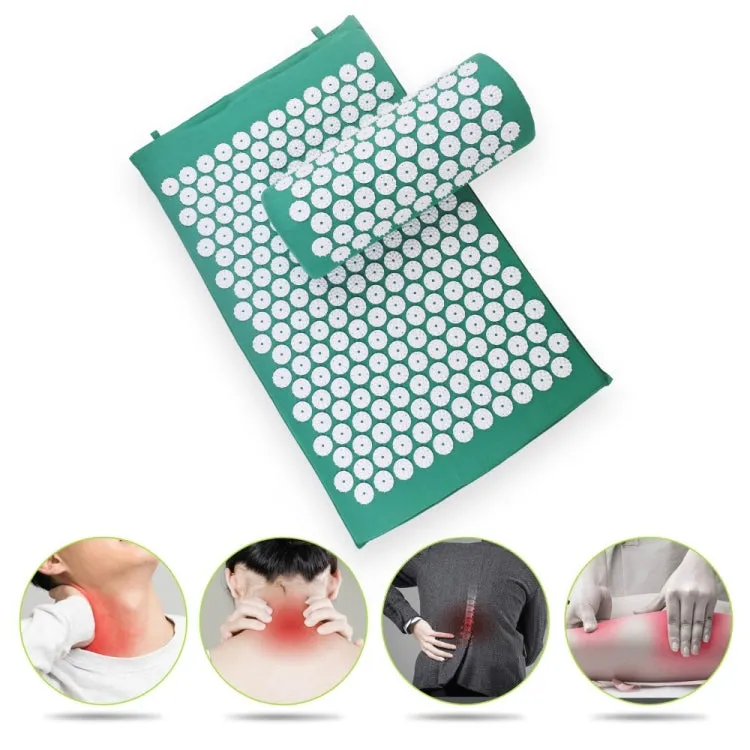 TPE   Sponge Acupuncture Acupoint Pain Relief Acupuncture Massage Pad Yoga Mat   Pillow Set(Green)